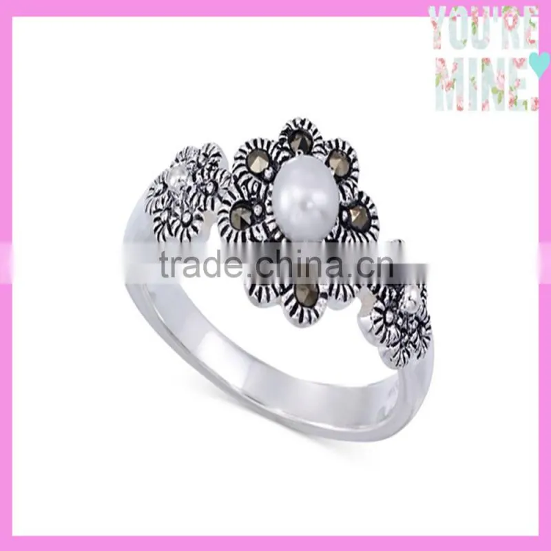 2015 fashion jewelry silver big pearl ring