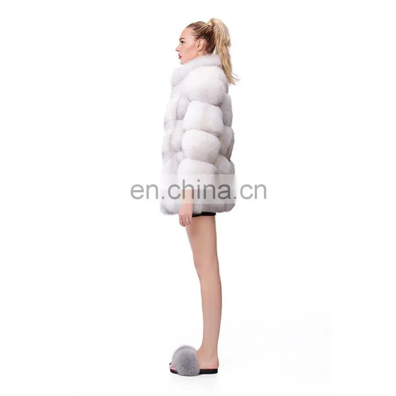 Finland Whole Skin Blue Fox Fur Overcoat Jacket Women Genuine Fur Coat cross fox fur coat
