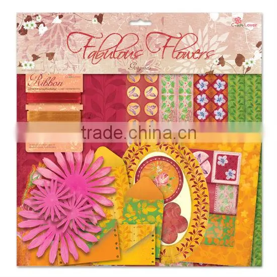DIY Craft Set Green & Brown Lovely Fabulous Flowers Scrapbook Kit