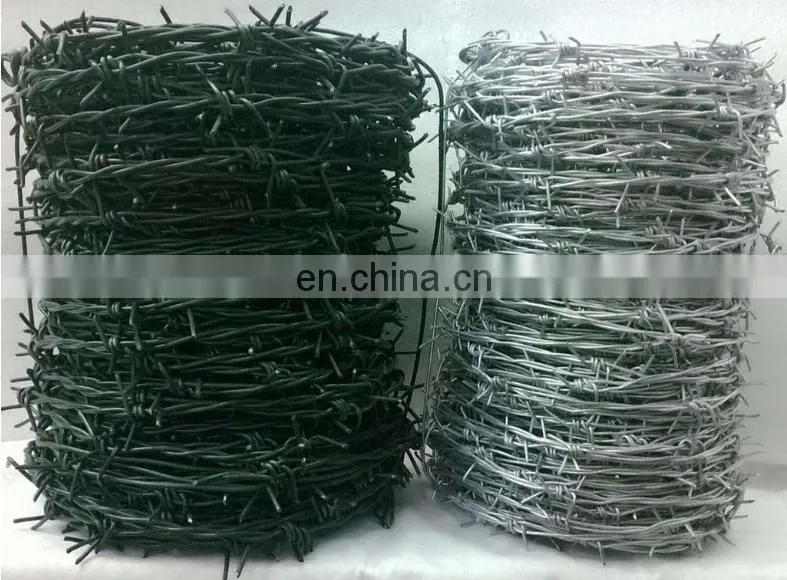 Barbed wire galvanized/pvc coated barbed roll with handle or wooden spool barbedwire fence Double Twisted Galvanized Barbed