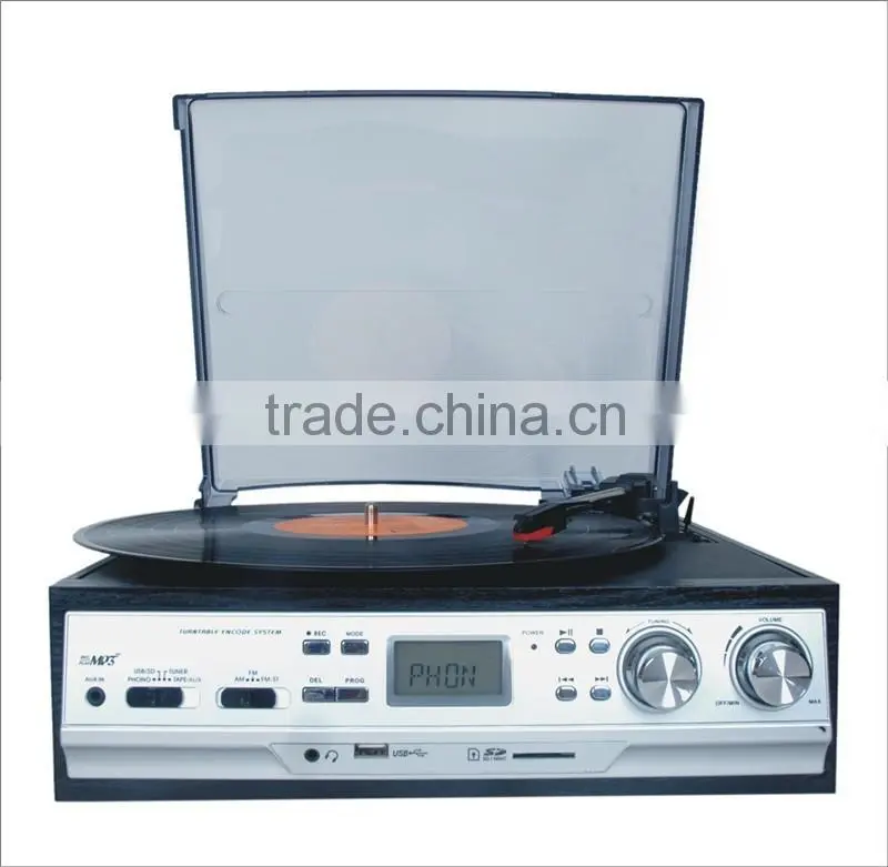 Belt-drive turntable player, classic phonograph, record player with cassette