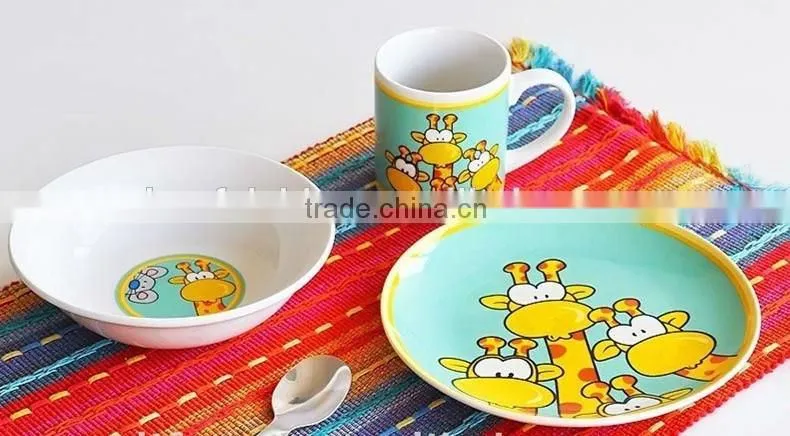 porcelain soup plate with hello kitty cat decal for kids daily use ceramic children dinner set with cheap price and good qualti