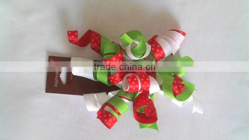 Christmas Printed Grosgrain Curly Ribbon, Fabric Present Bow, Woven Gift Wrapping Curling Ribbon Bow for Everyday Decorate