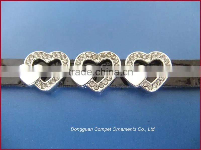 10mm full diamond double heart shaped slide charms diy jewellery accessories