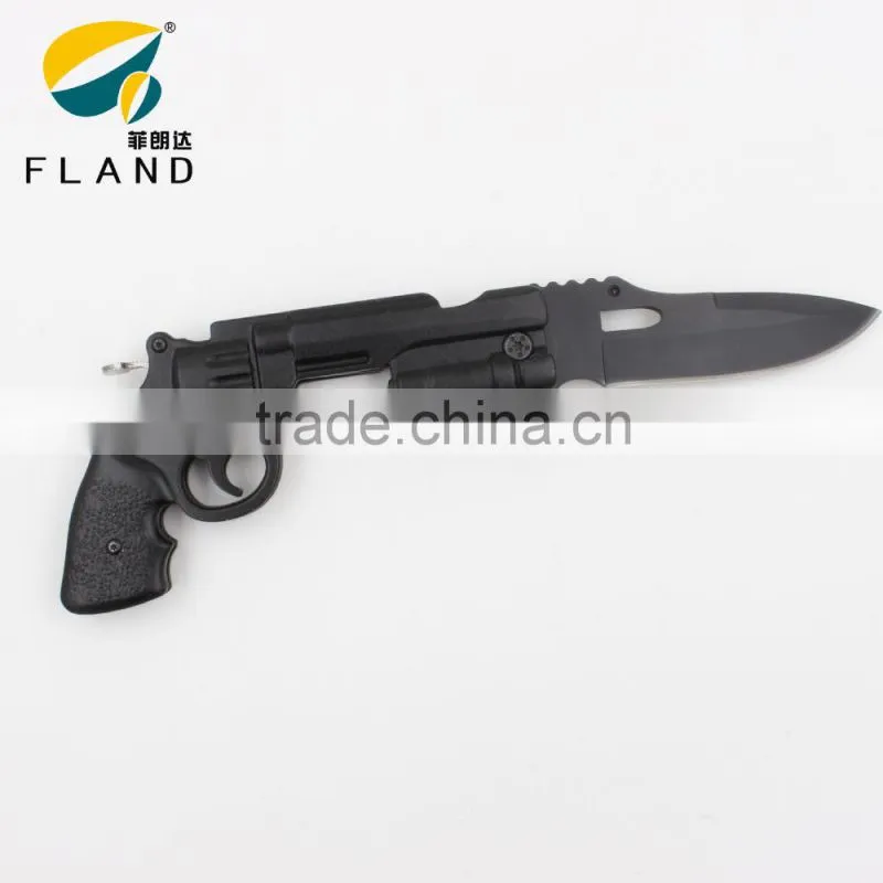 Black Oxide 3Cr13 Stainless Steel Blade machine gun shaped design Spring Assisted 8" pocket Knife