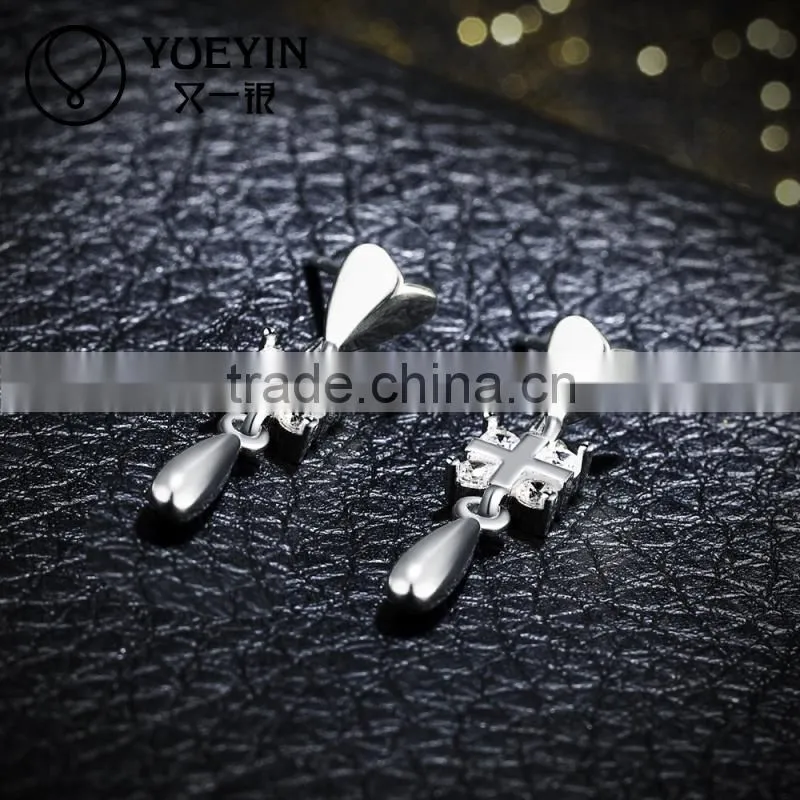 Fashion style with diamond cross sliver plated earrings
