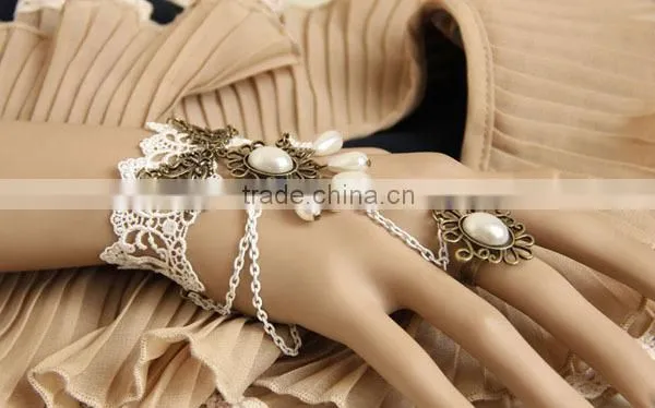 Flower Acrylic Waterdrop Beads White Lace Slave Bracelets Ring for Women