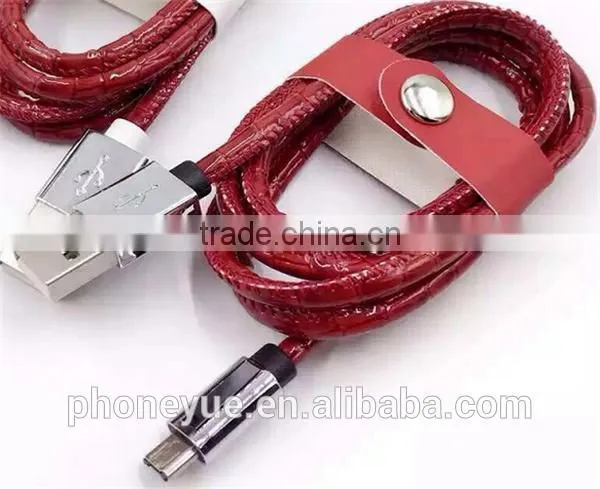 high quality colorful metal leather usb cable with retail package