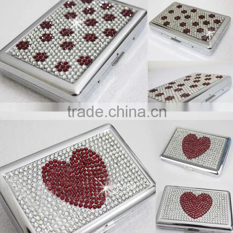 Automatic Crystal Rhinestone Metal Cigarette Case Holder