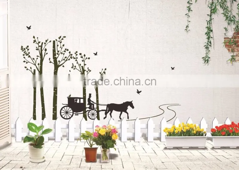 Black Trees Birds Carriage Wall Decal Home Sticker Paper Removable Living Room Bedroom Art Picture DIY Mural