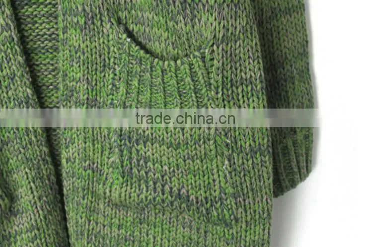 Deep v-neck knitting long coat lady long sleeve pocket casual sweater cardigan