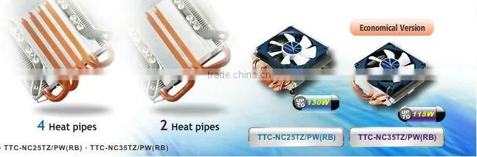 Hot product Low noise fan design 2 heat pipe cpu cooler for 1.5U Low Height