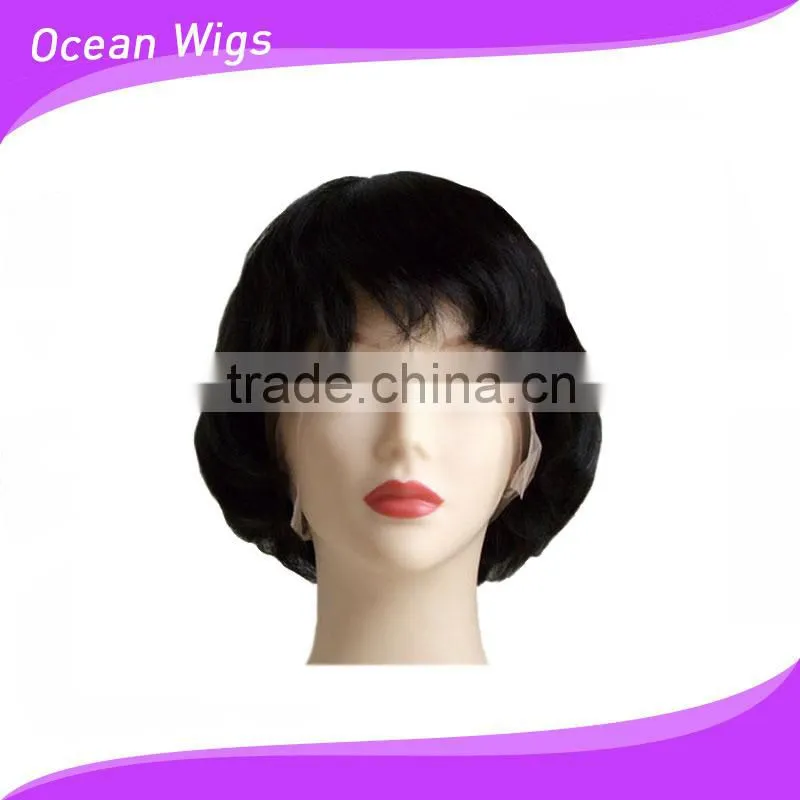 Wholesale stock virgin curly remy brazilian hair short lace full wigs