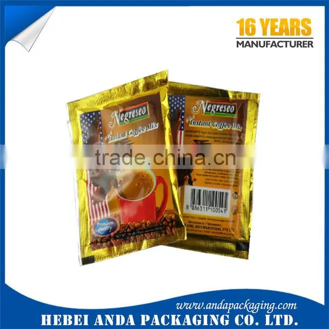 Aluminum coffee bag/small coffee packing stick plastic film rolls/mini coffee packing sachet