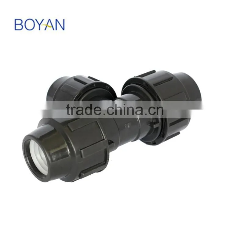 China Wholesale Plastic Equal PP Black Compression Tee For Irrigation Pipe Fitting