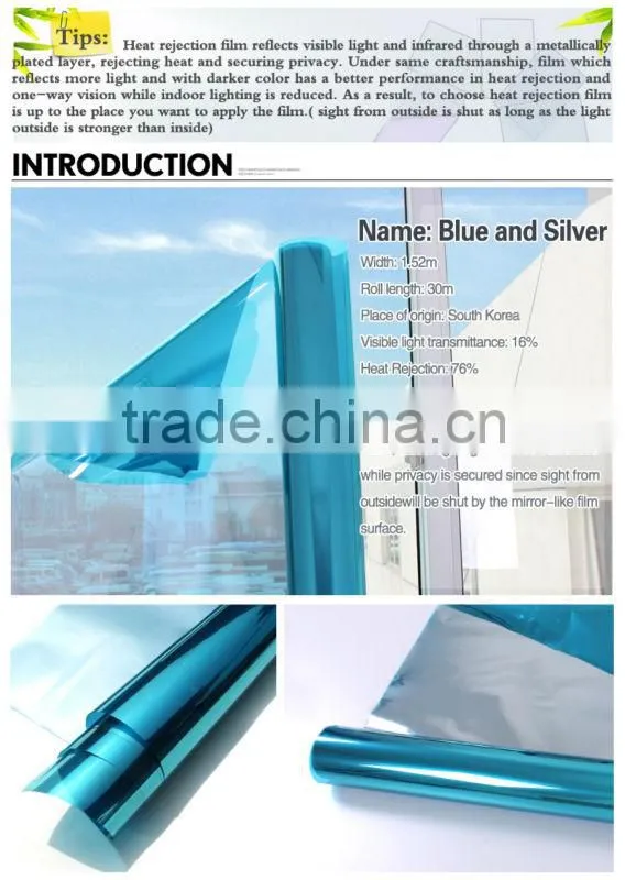 Safety Privacy Blue and Silver Building Film Similar to Llumar Window Film