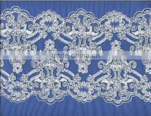 White border embroidered lace for bridal wedding dress