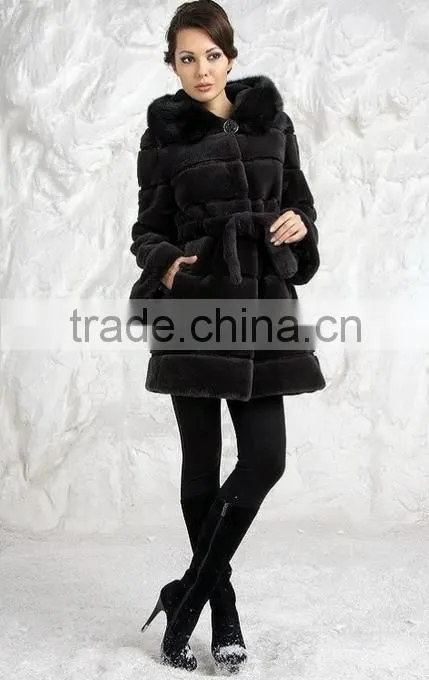 rex14064 hot design grey rex rabbit fur coat knee-length