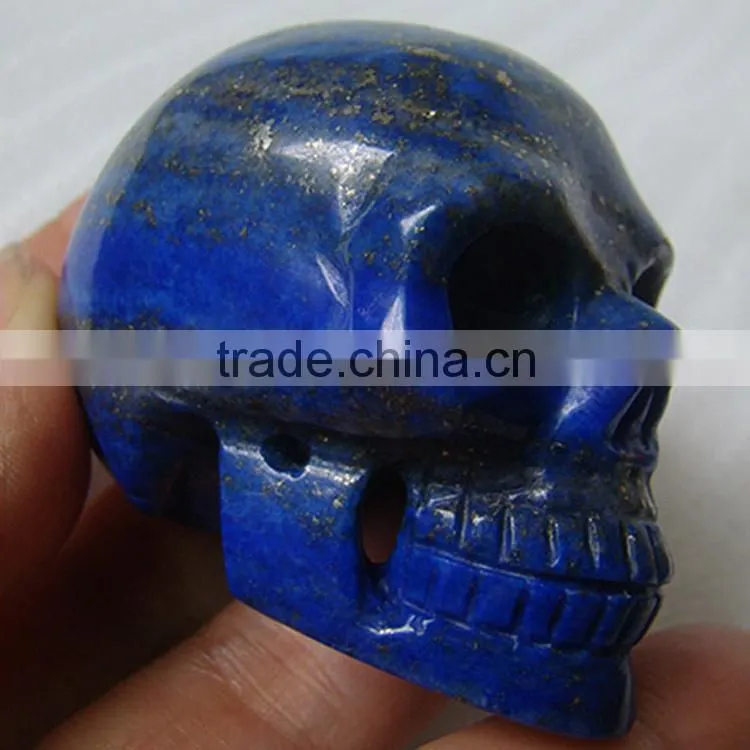 Semi precious stone lapis lazuli skull carving