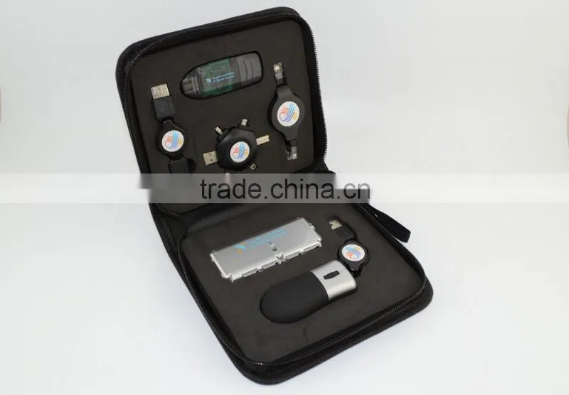 Usb travel kit carrier usb kit with wall charger/car charger/2200mah power bank /adpaters