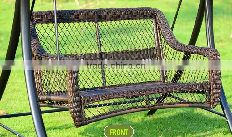 luxurious durable double seat pe rattan swing chair with canopy