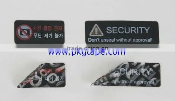 Evident void security special adhesive label coat acrylic on PET film for packing and warnig