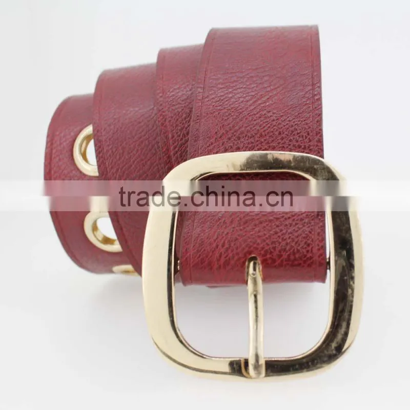 40Mm women's fashion belt with Red pu leather & Gold square Buckle in chinese factory