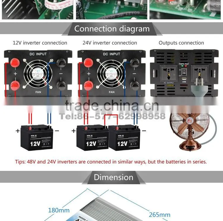 CE RoHS approved 3000w modified wave power inverer dc input 24v ac output 110v/220v with solar panel