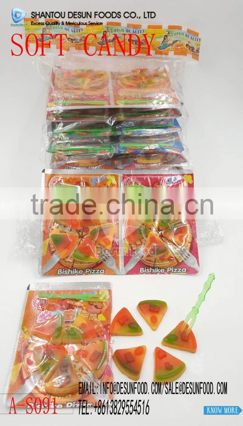 rubber pizza gummy candy with fork