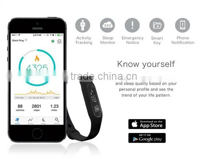 2015 newest xiaomi e06 smart bracelet/wristband touch screen fitness wearable for iOS and android smartphone