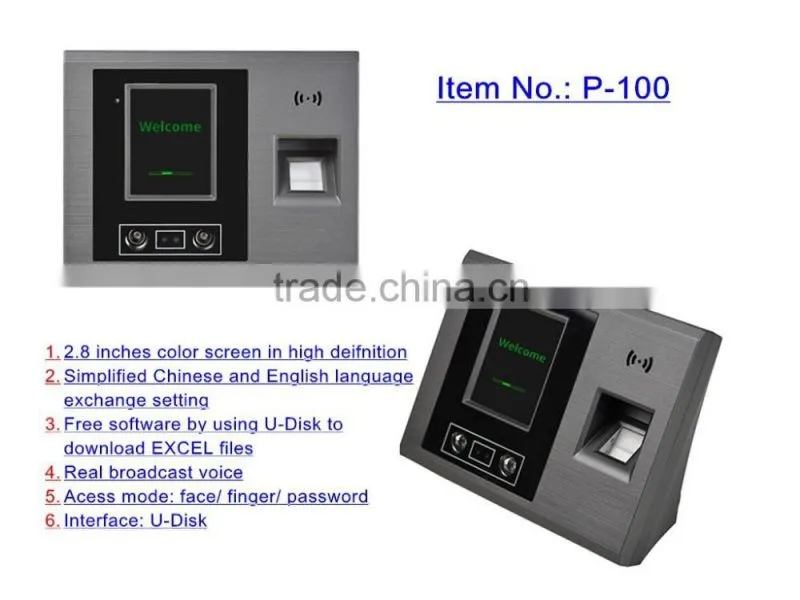 Face & Fingerprint recognition time attendance recorder with software