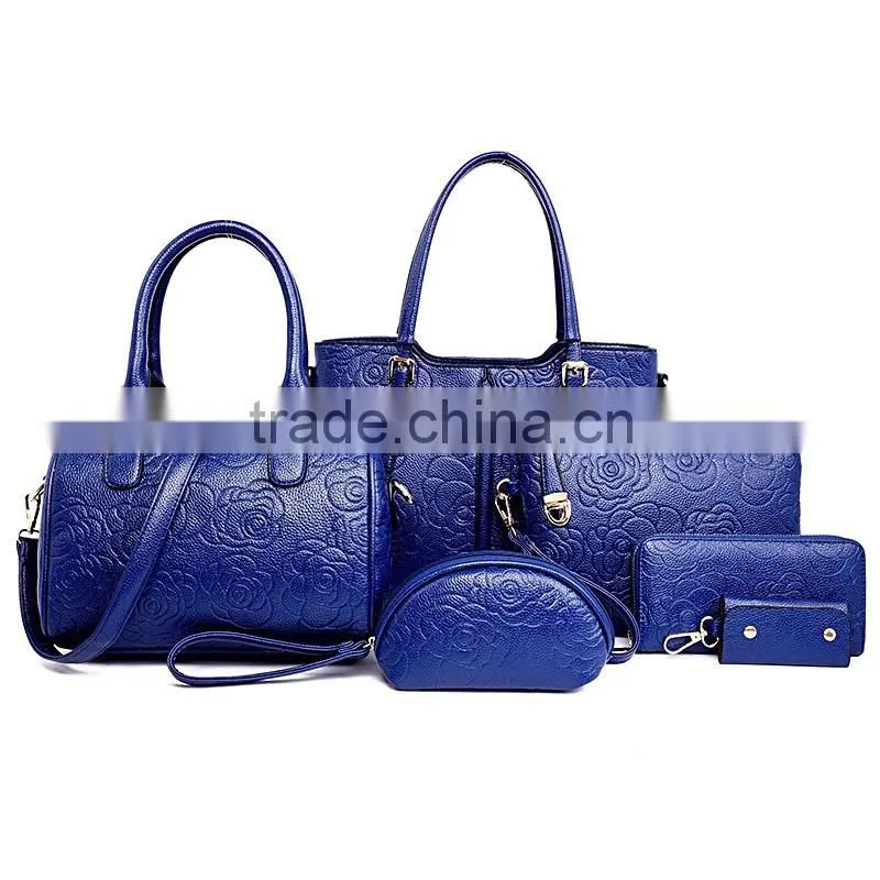 China Wholesale Handbags 2016 Woman Fashion 6 Pieces Leather Handbag Set