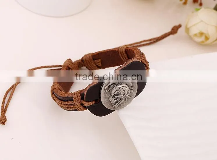 cheap price skull mean leather bangle, expandable bangle