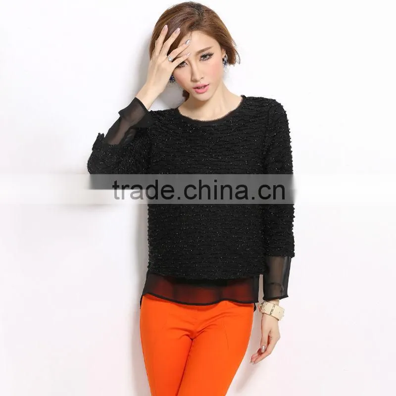 Long sleeve lace super soft chiffon t-shirts 2016