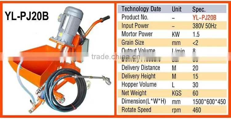 Gypsum Plaster Spray Pump Rendering Machine and Mixer PJ20B+JB100