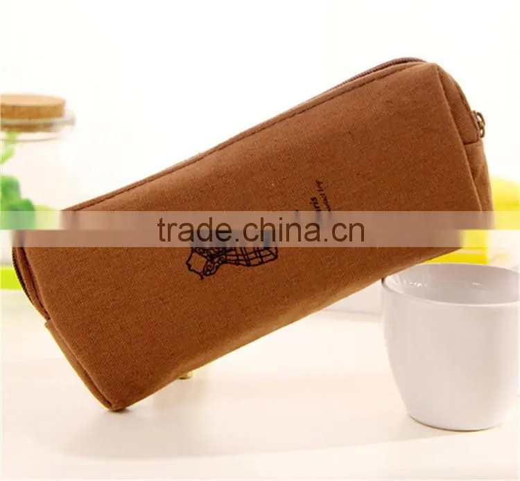 Fashion Retro Canvas Pencil Pen Case Cosmetic Makeup Coin Pouch