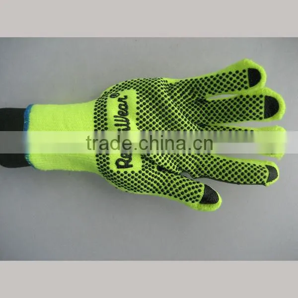 FLUORESCENT STRING KNIT WITH PVC DOTS ON TWO SIDES WINTER GLOVE KINT WRIST GLOVES