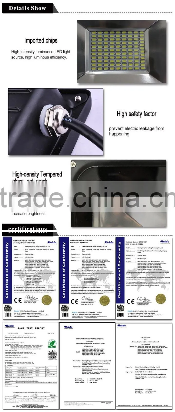 Jiaxing LED flood lights for outdoor lighting IP65 waterproof TUV CE and RoHS approved