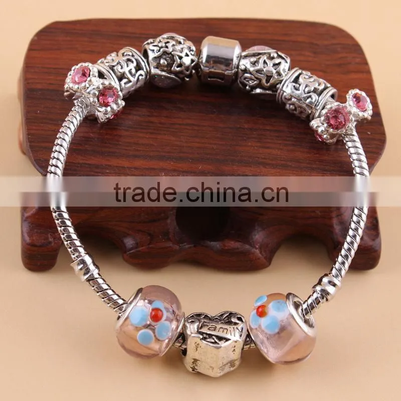 Fashionabe custom design european beads metal charm bracelets for women