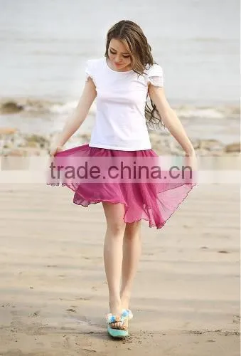 New Fashion Stylish Women's Elastic Waist Knee-length Chiffon Pleated Beach Skirt