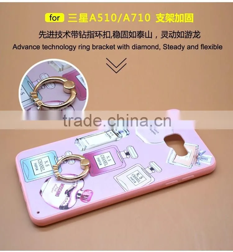 For Samsung A710 Phone Case Prefume Printing Slim TPU+PC 2-in-1 Hybrid Pattern With Ring Bracket