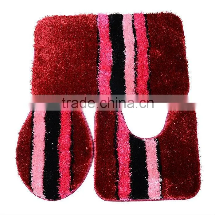 2014 New polyester shaggy bathroom rug set