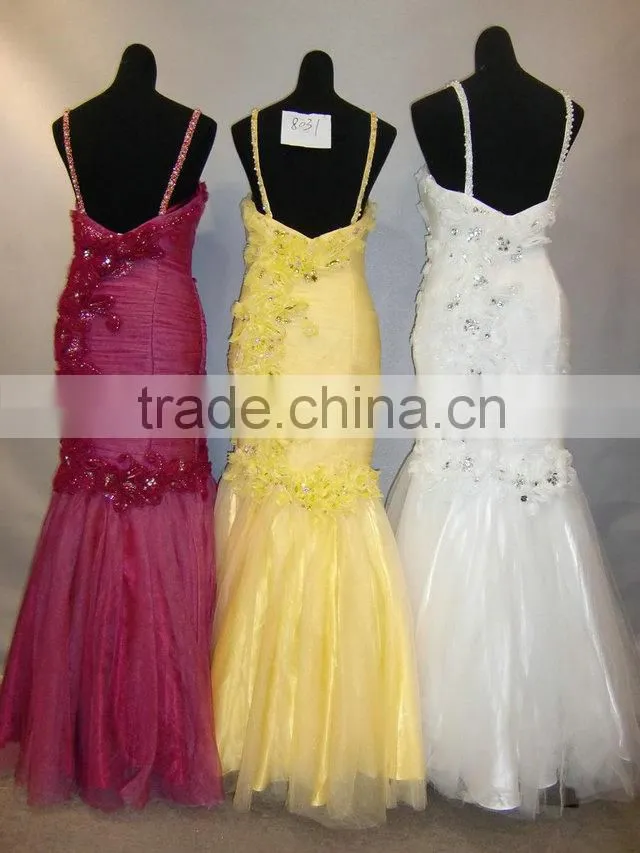 New design sexy backless spaghetti strap beaded mermaid fishtail sleeveless evening dress 2014