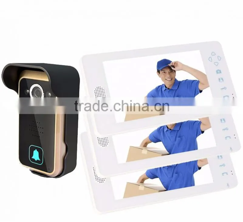 7 inch TFT screen Wireless Handfree Color Video door Phone with three Monitor and one Camera