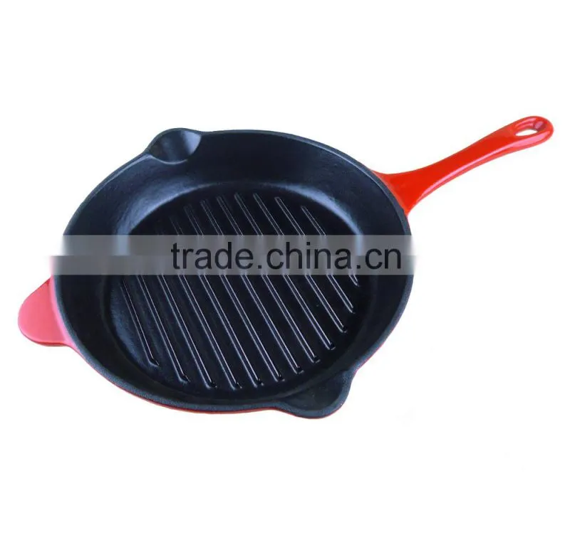 enamel cast iron paella fry pans with long handle support