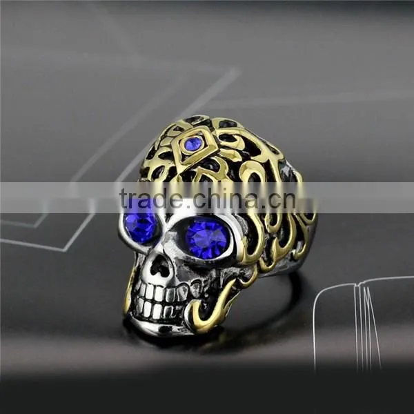 gothic engraved rhinestones surgical stainless steel skull ring for man