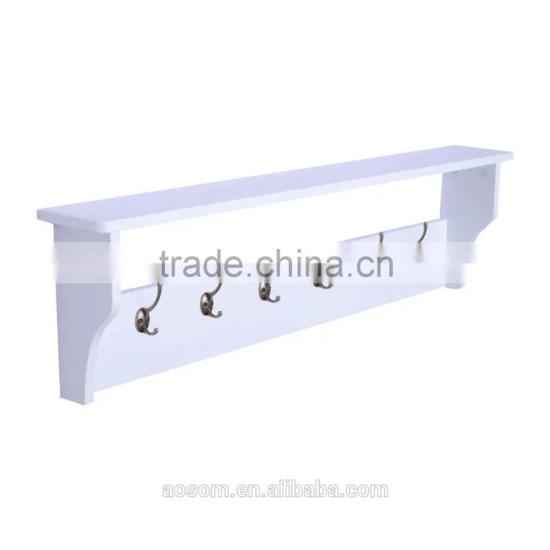 HomCom White 42" 6 Hook Hanging Entryway Shelf Wall Shelf with Hooks