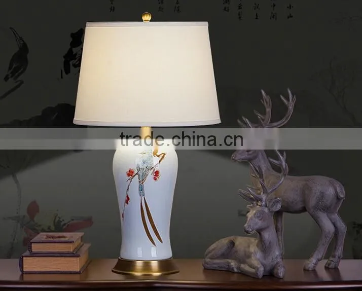 Printing Ceramic Body With Fabric Lampshade Modern Desk Lamp Bedroom Living Room Table Lamp