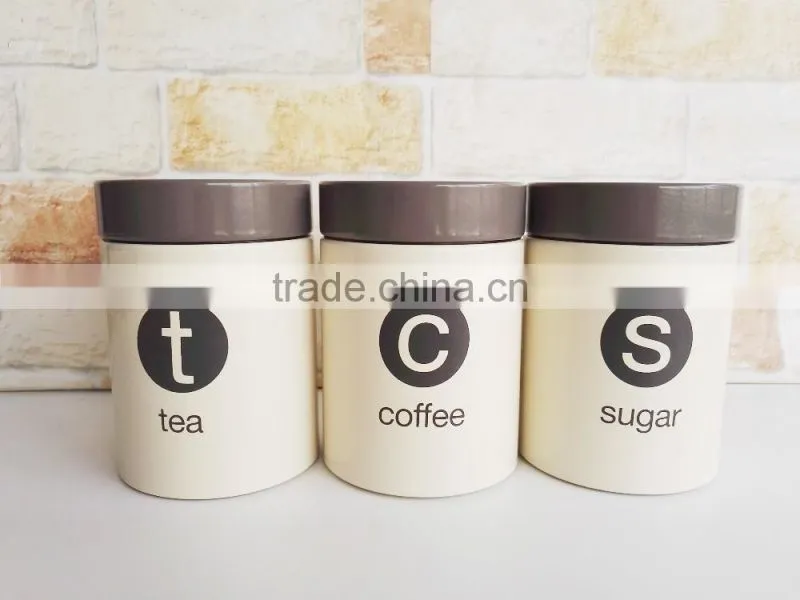 3PC Canister Set Stainless Steel Coffee Tea Sugar Jar Lid Kitchen Storage Black Can