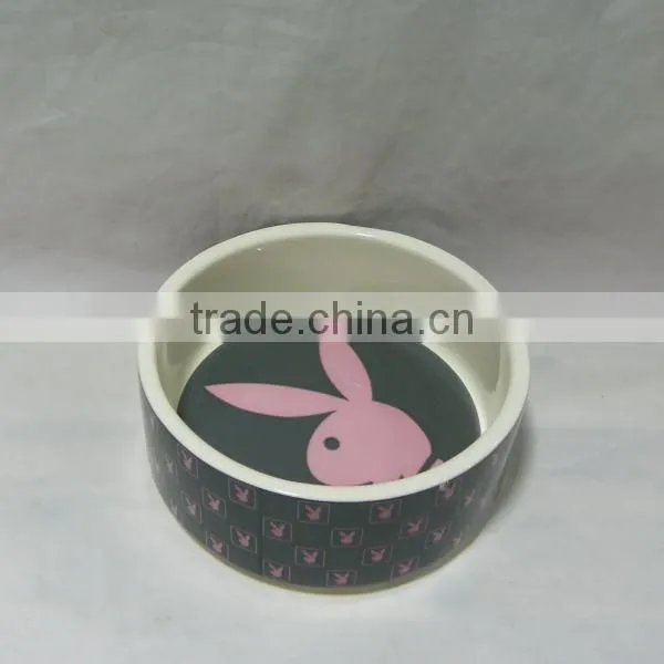 Pink Rabbit Ceramic Dog Bowl